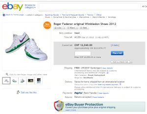 Roger Federer 2012 Wimbledon autographed tennis  shoes Ebay