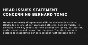 head tennis bernard tomic statement 2017 wimbledon